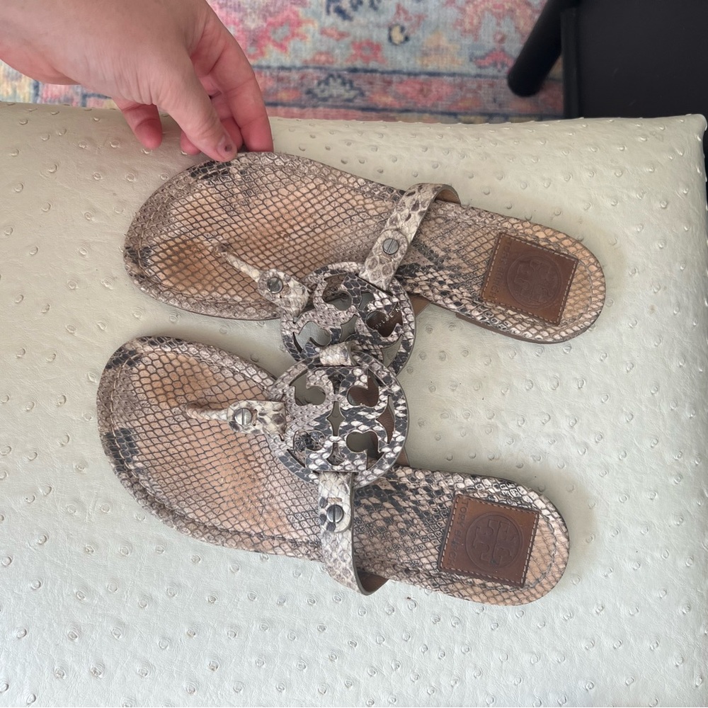 Tory Burch Miller Sandal Grey Snake Skin Size 7